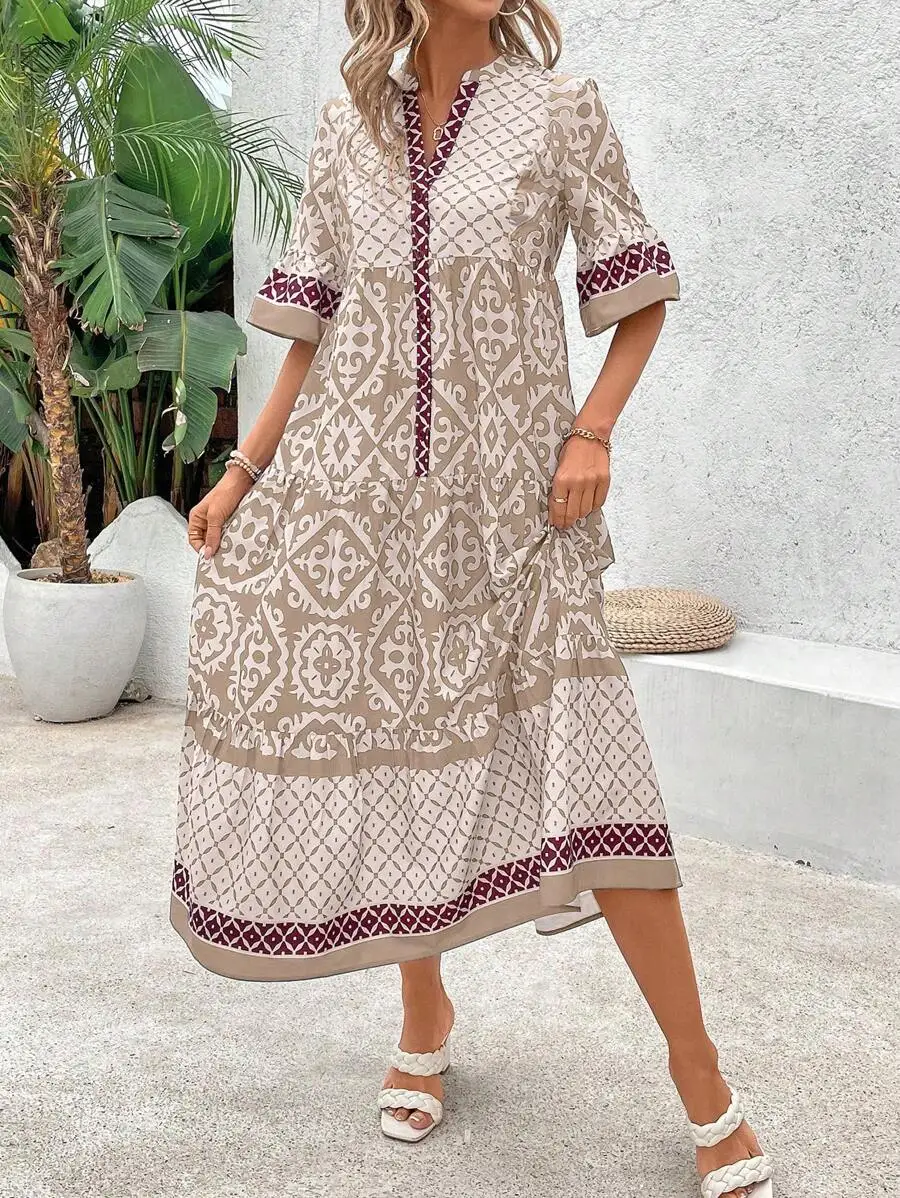 EMERY ROSE Women's Vintage Loose Casual Dress, Summer Maxi Women Outfit