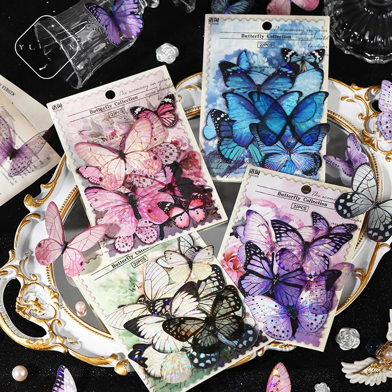 40sheets/pack Vintage Gilding butterfly Notebook Decorative Stickers Decorative Stickers For Scrapbooking Label Diary