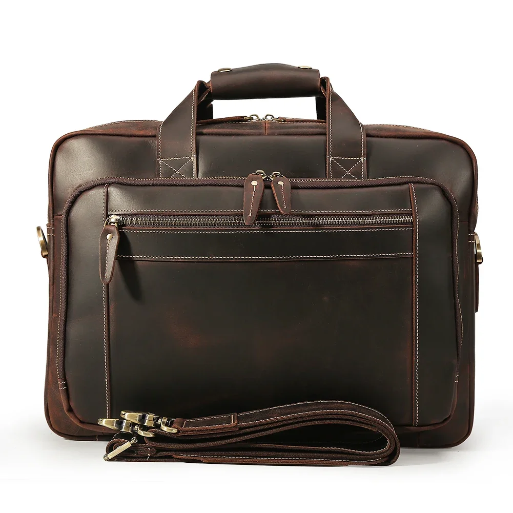 Hot Sale Vintage Design Genuine Leather Messenger Laptop Bag Crazy Horse  Briefcase Business  Real  Men 