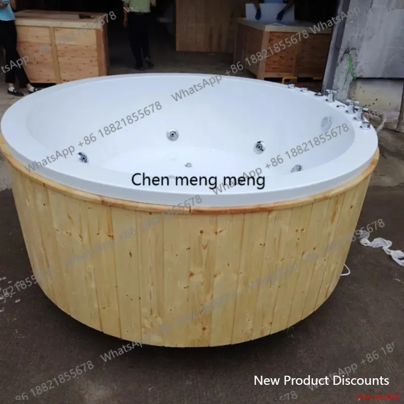 

Indoor and outdoor hot spring built-in bathtub acrylic wooden frame round double surfing thermostatic jacuzzi