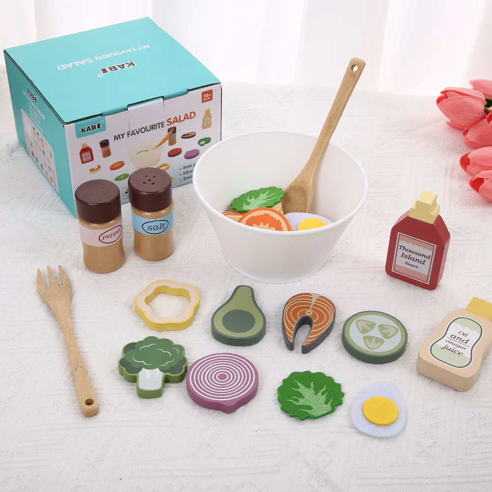 Küche Rollenspiel Spielzeug Simulation Lebensmittel Zubehör Pizza Salat Dessert Set Lernspielzeug für Kleinkinder ab 3 Jahren