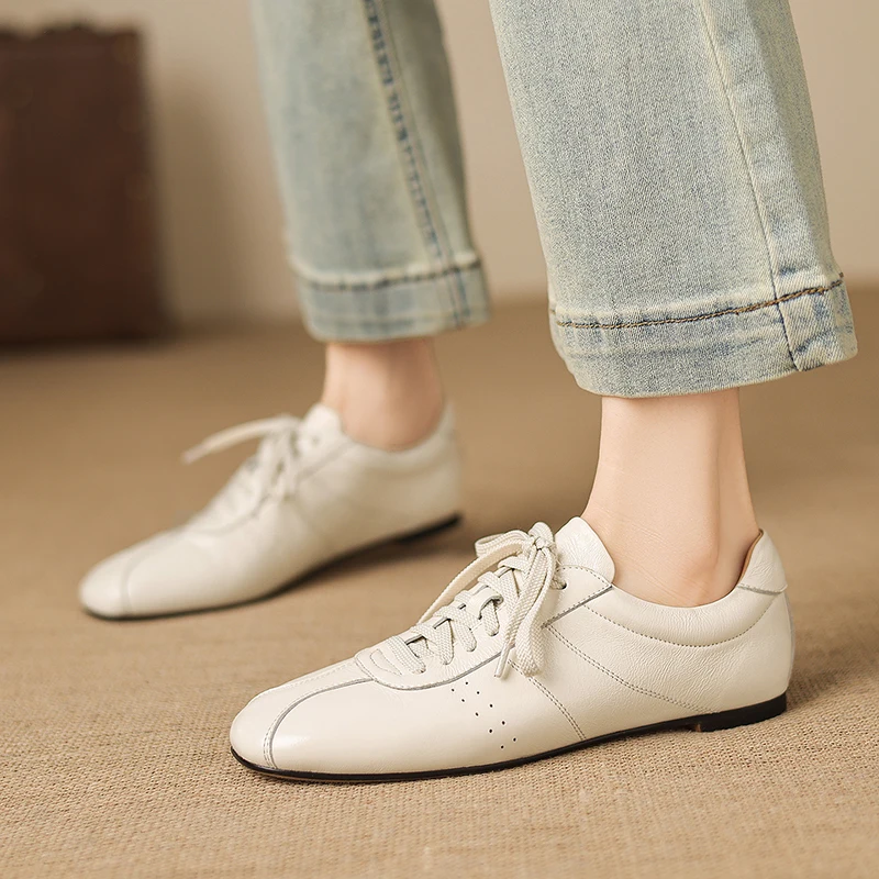 

Fashion Women Casual Sneakers Shoes Comfortable Low Heels Luxury Genuine Leather Casual Flats Round Toe Office Daily Size 34-48