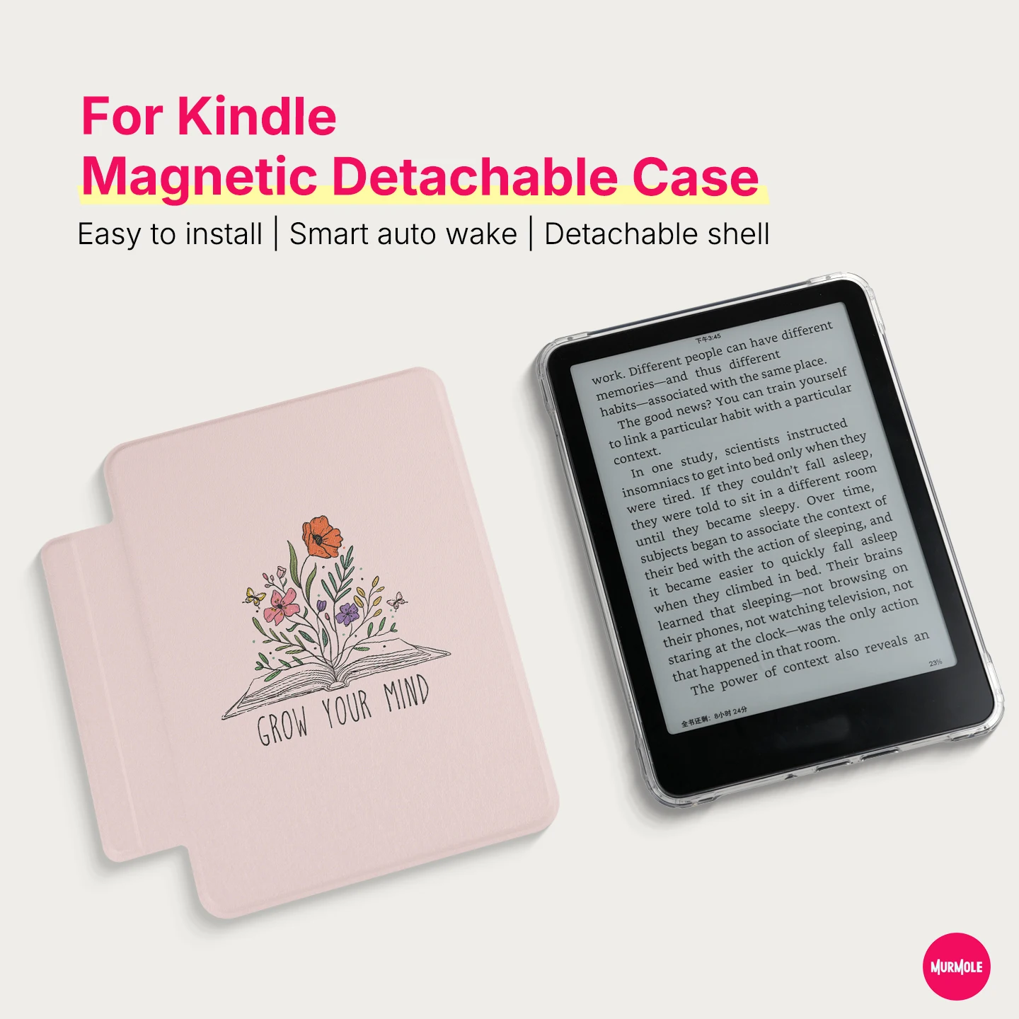 Murmole Hand-Drawn Floral Magnetic Detachable Cover for Kindle Paperwhite 12th Colorsoft 7