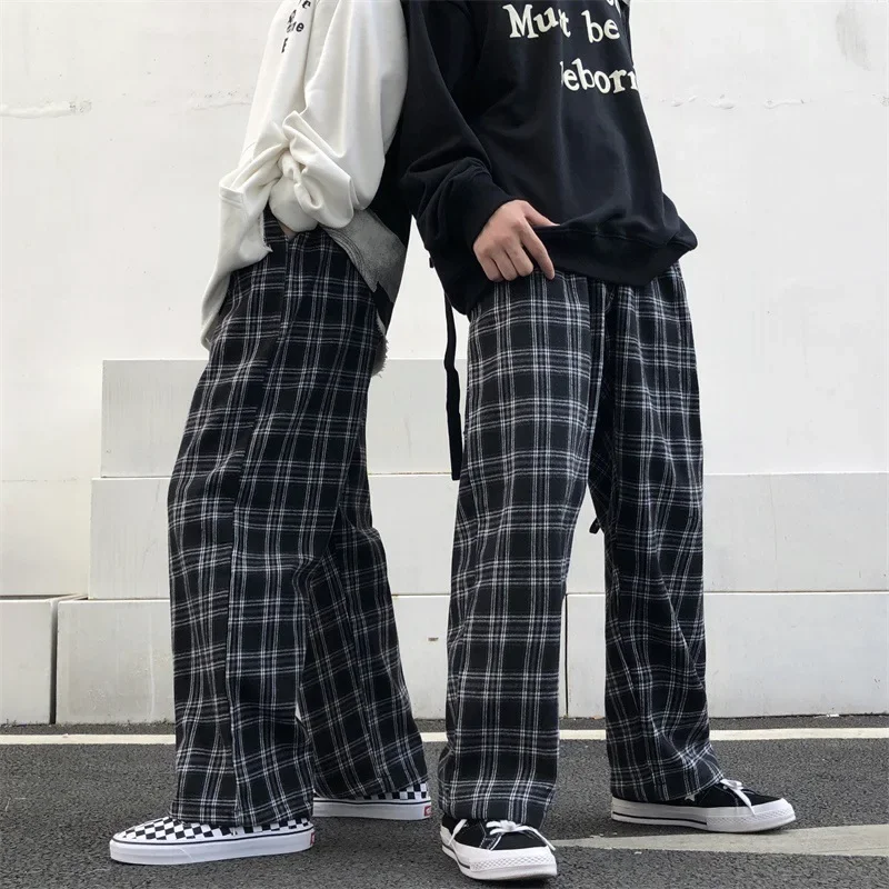 Trendy Petite Women's Clothing Idle Style Plaid Casual Pants Straight-leg 145cm Casual Trousers For Men Women