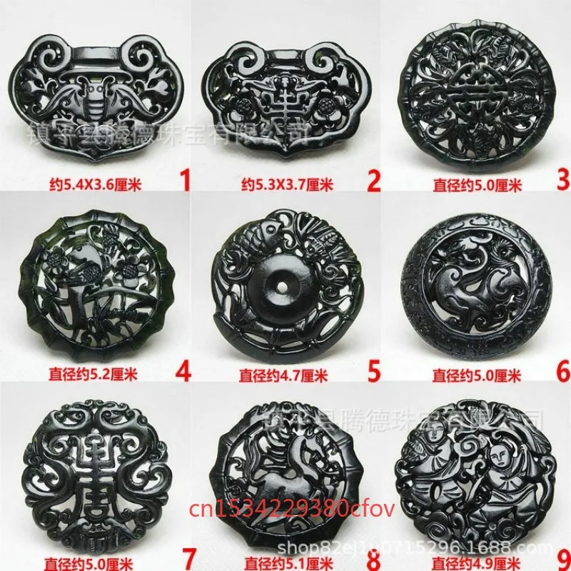 Chinese Natural Black Green Jade Multiple Styles Pendant Beads Necklace Charm Jewelry Obsidian Carved Amulet Gifts for Men