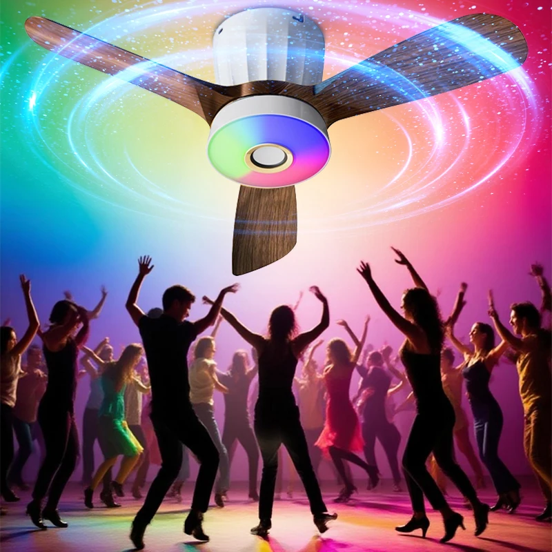 Intelligent Three Leaf Ceiling Fan Light Dining Room Bedroom Living Room RGB Music Style Ceiling Mounted High Wind Silent Fan