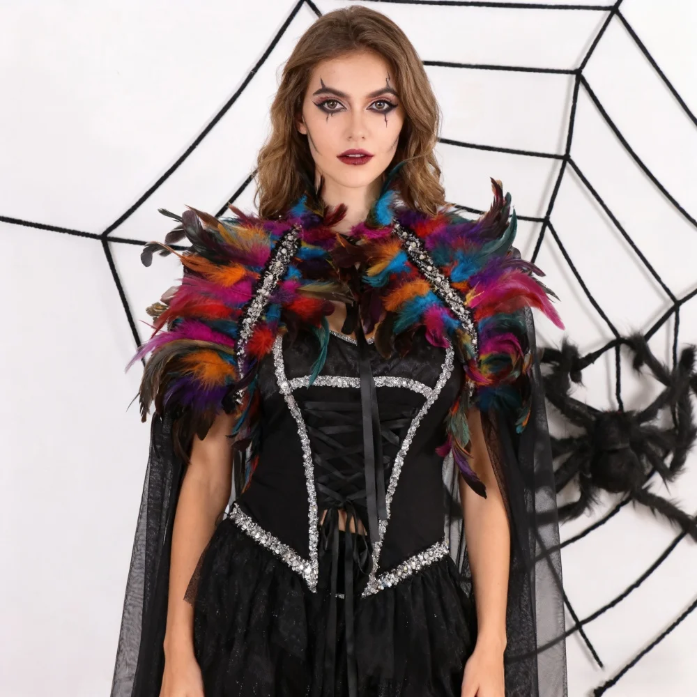

2 шт., готическая романтическая шаль с искусственными перьями, юбка с кисточками, накидка, аксессуары для карнавального маскарада на Хэллоуин