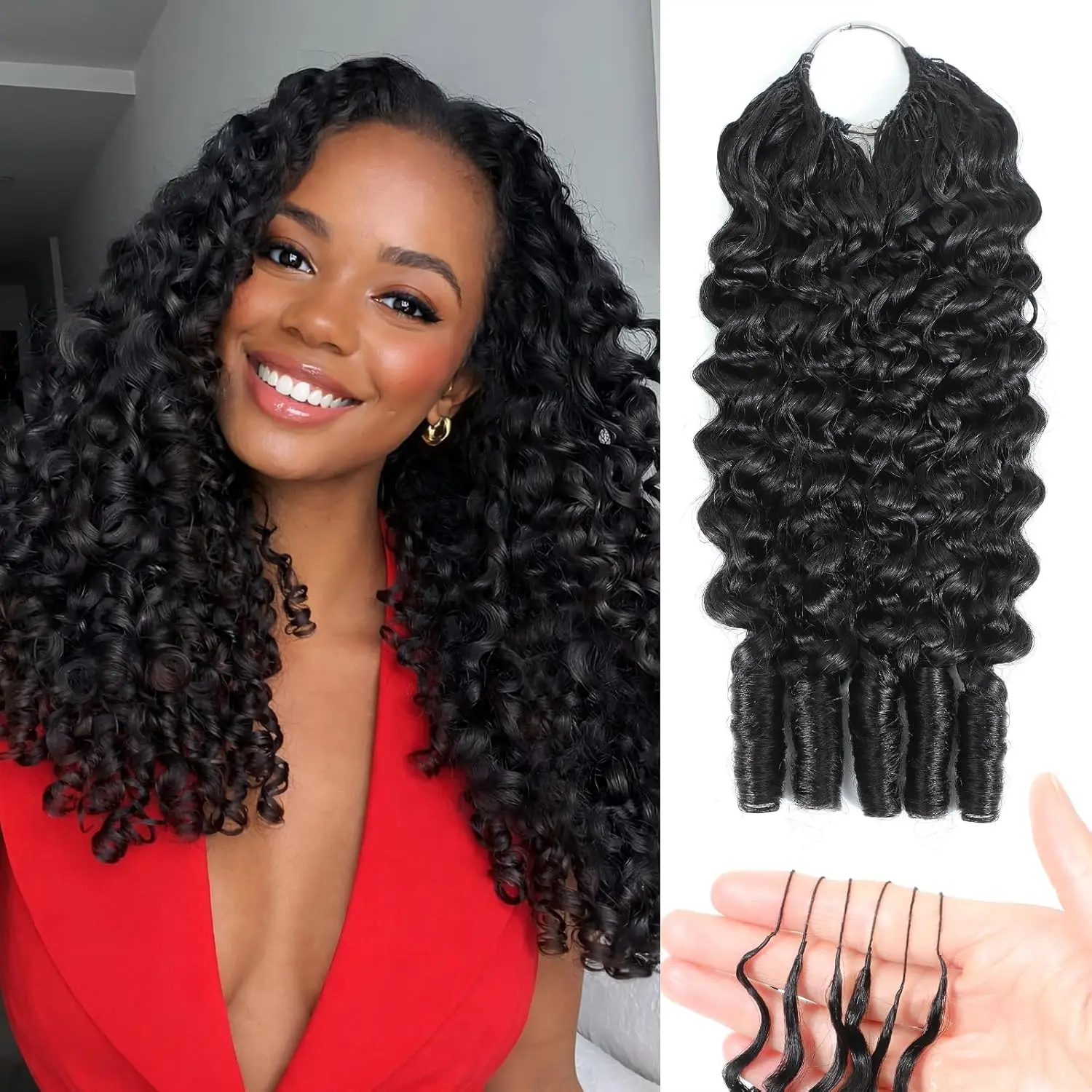 

Feather Crochet Human Hair Burmese Curly Crochet Hair for Black Women Knotless Pre-Separated Crochet Human Hair Bundles 240g