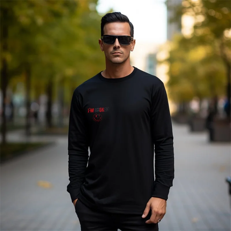 2024 Elastic Mens T-Shirt Weird Pattern Print Stylish Graphic Long Sleeve Men T Shirt For Male T-Shirts Man Clothing TShirt Bran