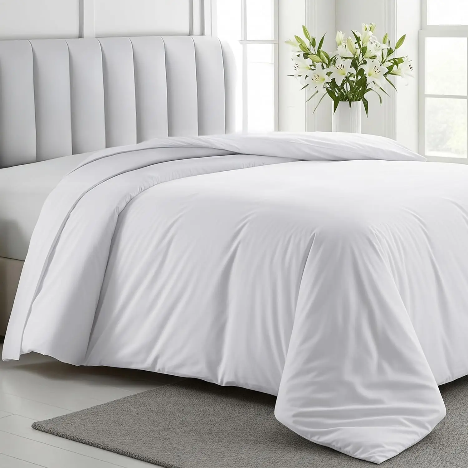 

Queen/Full Size Duvet Cover - 400 Thread Count Cotton Sateen, White, Button Closure & Corner Ties