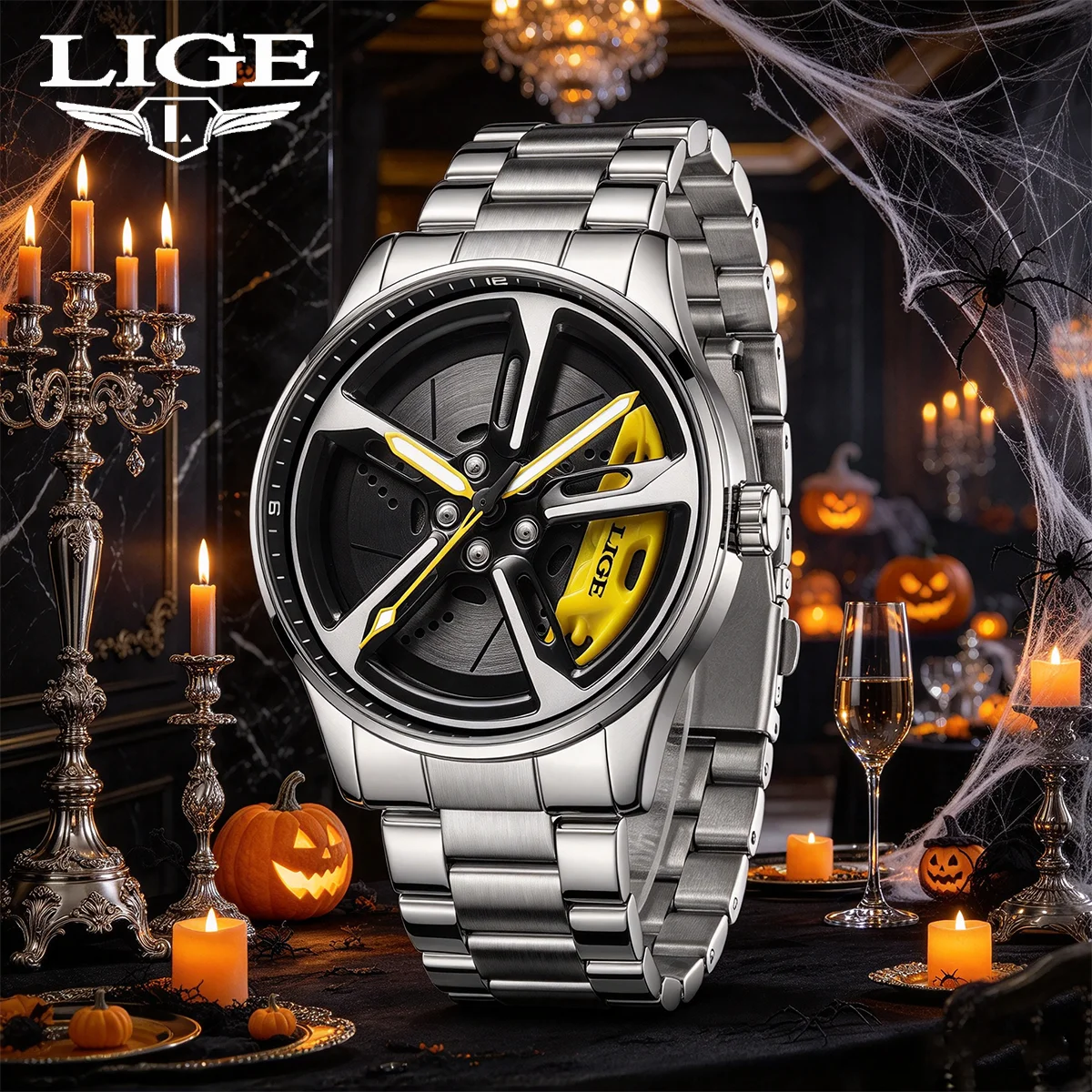 LIGE Quartz Man Watch Creative Rotating Wheel Dial Casual Sports Waterproof Luminous Simple Hollow Watch For Men Christmas Gifts