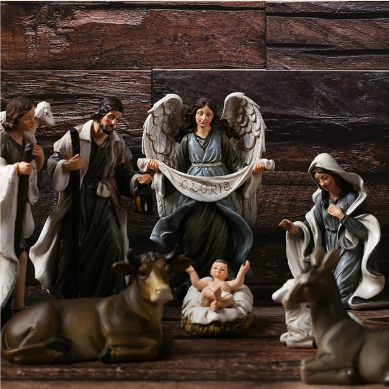 11pcs/ Set 15cm Height Christ Birth of Jesus Ornament Gifts Nativity Scene Crafts Resin Manger Decoration Catholic Figurines