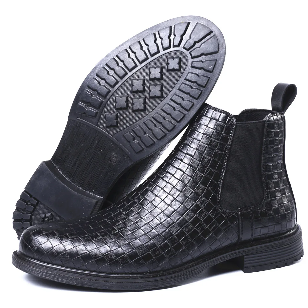 

Men's boots 2026 Spring and Autumn elastic cuffs high top boots checkered style Chelsea boots