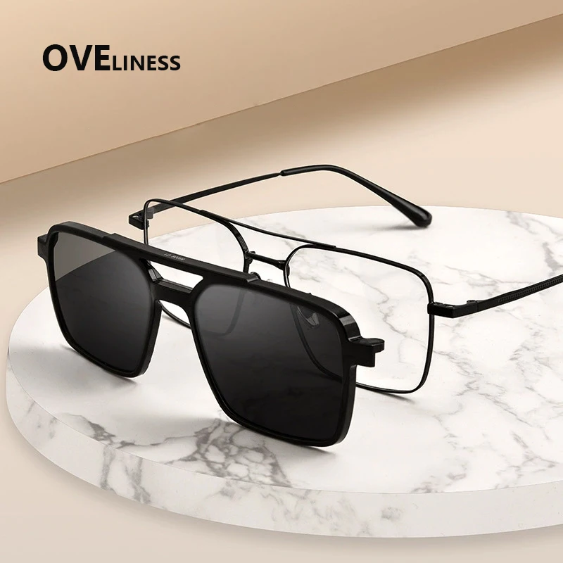 Metal New Style Magnet Clip On Glasses Frame Trend Polarized Sunglasses For Men 2025 Optical Computer Glasses UV400 spectacles