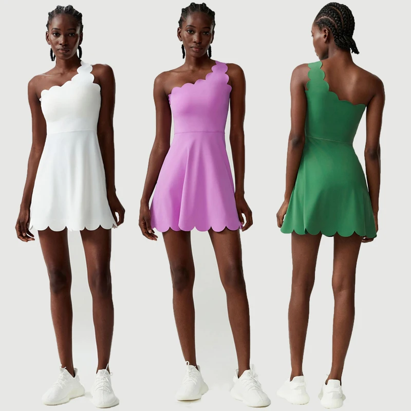 Women Fitness Yoga Dress Summer Solid Color Pocket Tennis Skirt Two Pieces Breathable Quick Dry Running Suit Female Sportswear