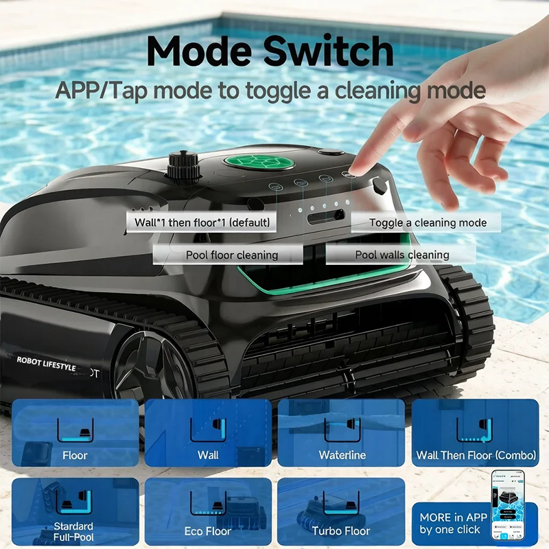

Wireless Pool Robot Vacuum Cleaner S2 Wash Waterline Wall Floor Max 300㎡ Double Filtration 210 Mins Runtime Double Filters