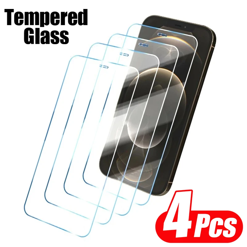 4PCS Full Cover Tempered Glass Screen Protector For iPhone 16 15 14 13 12 Pro Max Protection Glass For iPhone 14 15 16 Plus