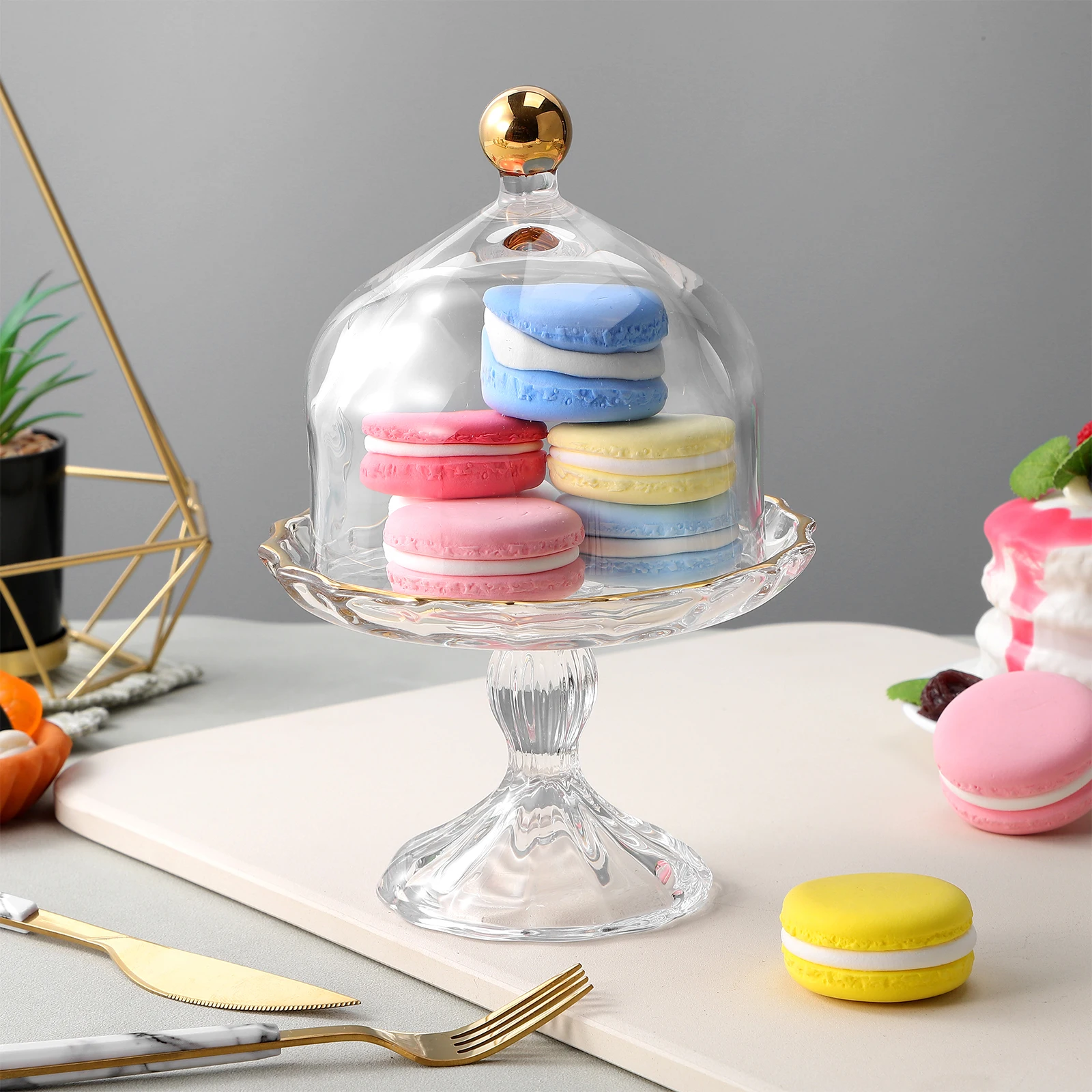 Glass Dessert Dome with Base Elegant European Stand for Cake Cupcake Fruit Covered Fresh Keep Serving Tray
