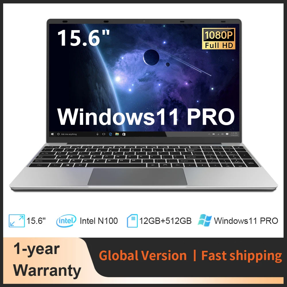 Laptop 15.6 Inch Intel Celeron N100  IPS Screen 12GB RAM 512GB ROM Netbook Windows 11 Pro Office Notebook PC Portable