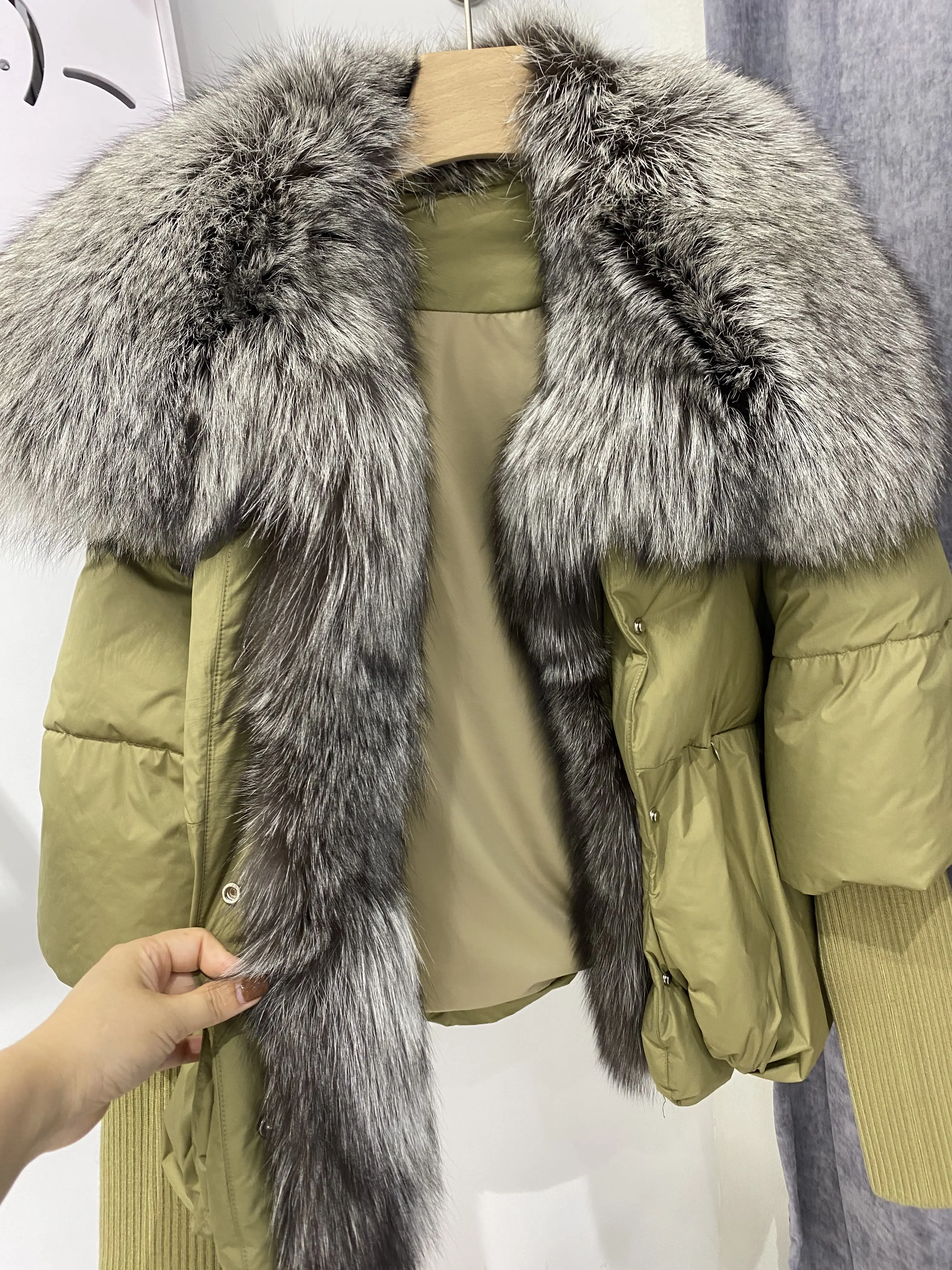 FURYOUME Frauen Winter Mantel Weiße Ente Unten Jacke Mit Big Echt Silber Fuchs Pelz Kragen Weibliche Lose Oberbekleidung Mode Mantel