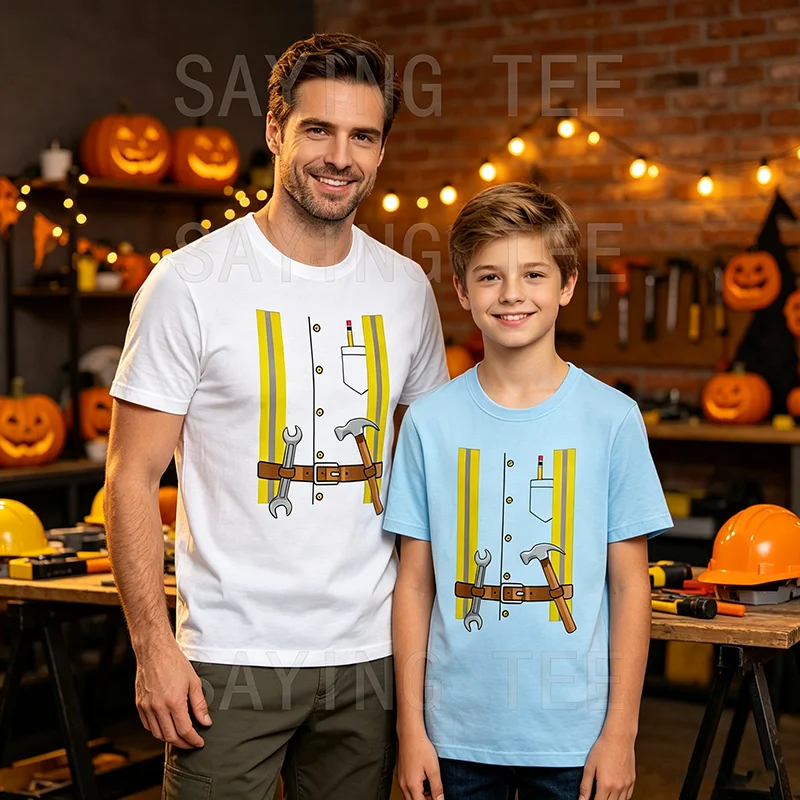 Bauarbeiter-Halloween-Kostüm für Jungen & Erwachsene T-Shirt, My Shirt Hub - Y2k Halloween-Partykleidung Baumwoll-Grafik-T-Shirt – Detail 3