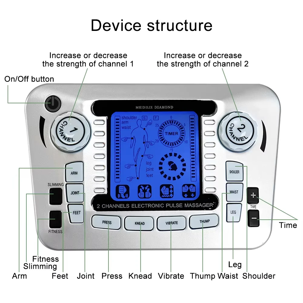 12 Modes Tens Massager Digital Therapy Machine Acupuncture Electronic Stimulator