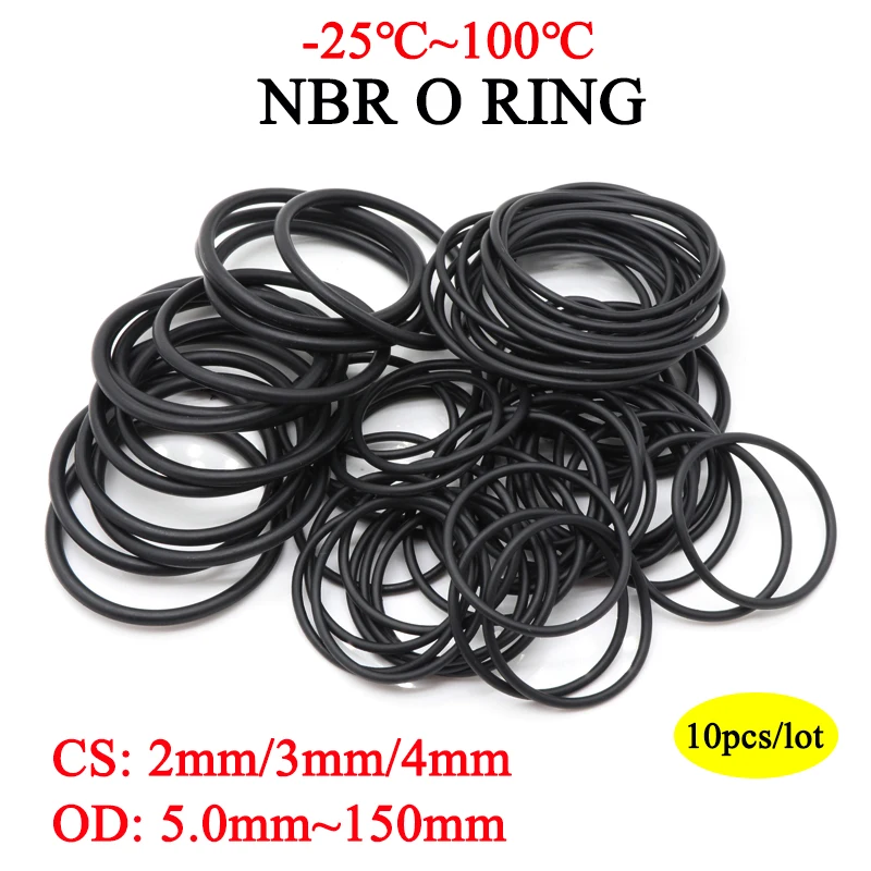 10Pcs NBR ORing CS 2 3 4 mm OD 5~150mm NBR Automobile Nitrile Rubber Round O Type Corrosion Oil Resistant Sealing Washer Black