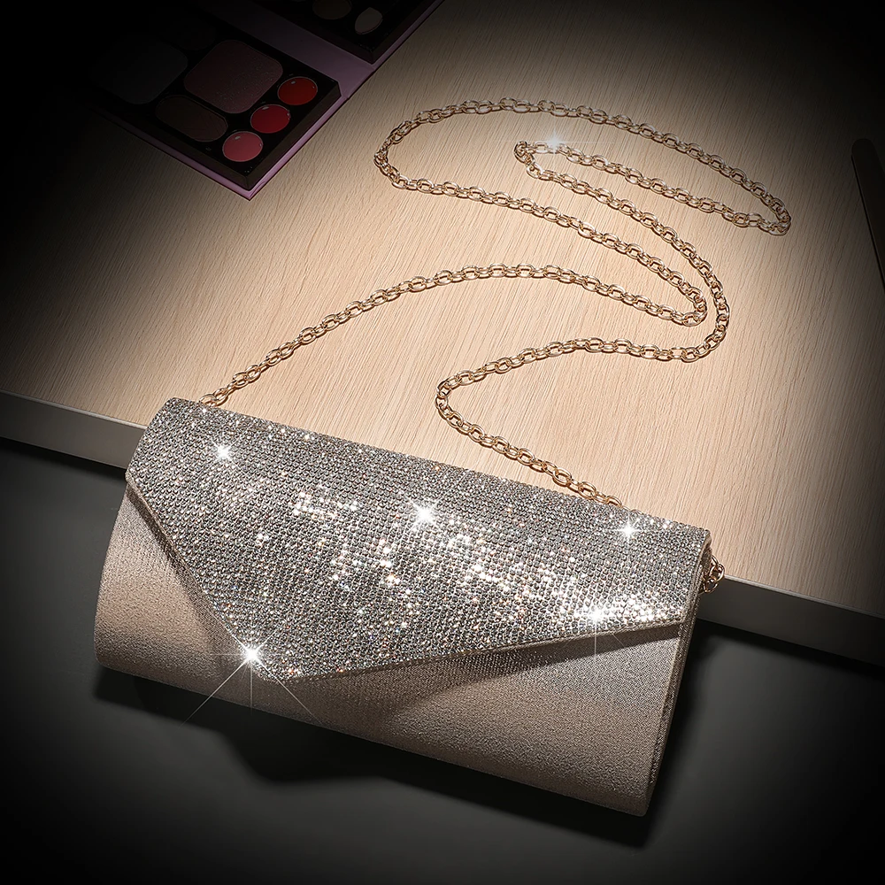New diamond-encrusted envelope bag - elegant lady's storage bag for wedding and party, bridal gown handbag