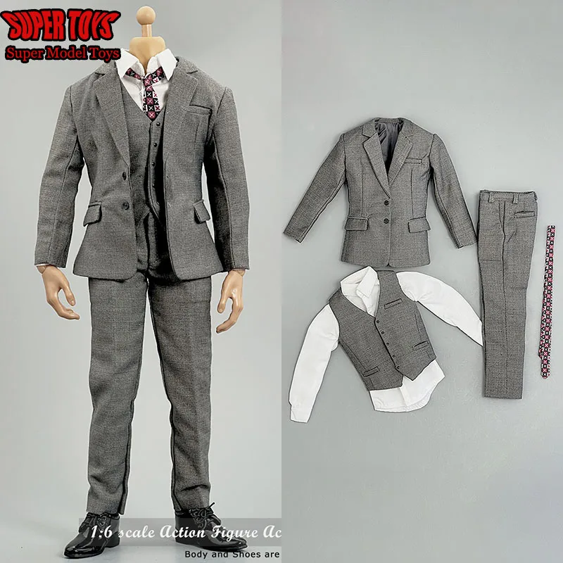 

In Stock 4Pcs/Set PC004 1/6 Scale Man Soldier Gray Casual Suit Vest Necktie Clothes Fits 12 Inches Action Figure Body Model Doll