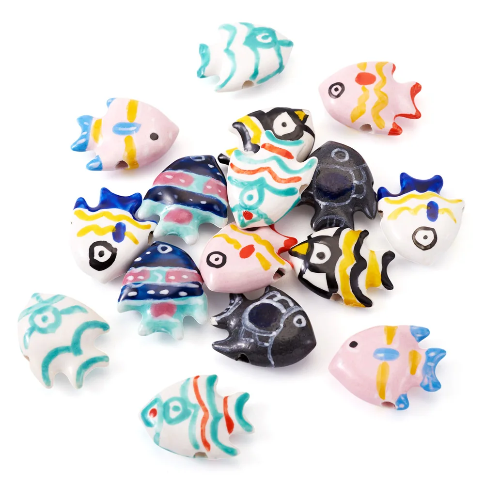 

1 Bag Fish Shape Handmade Porcelain Beads Famille Rose Porcelain Sea Style Beads Mixed Designs for DIY Bracelet Jewelry Making