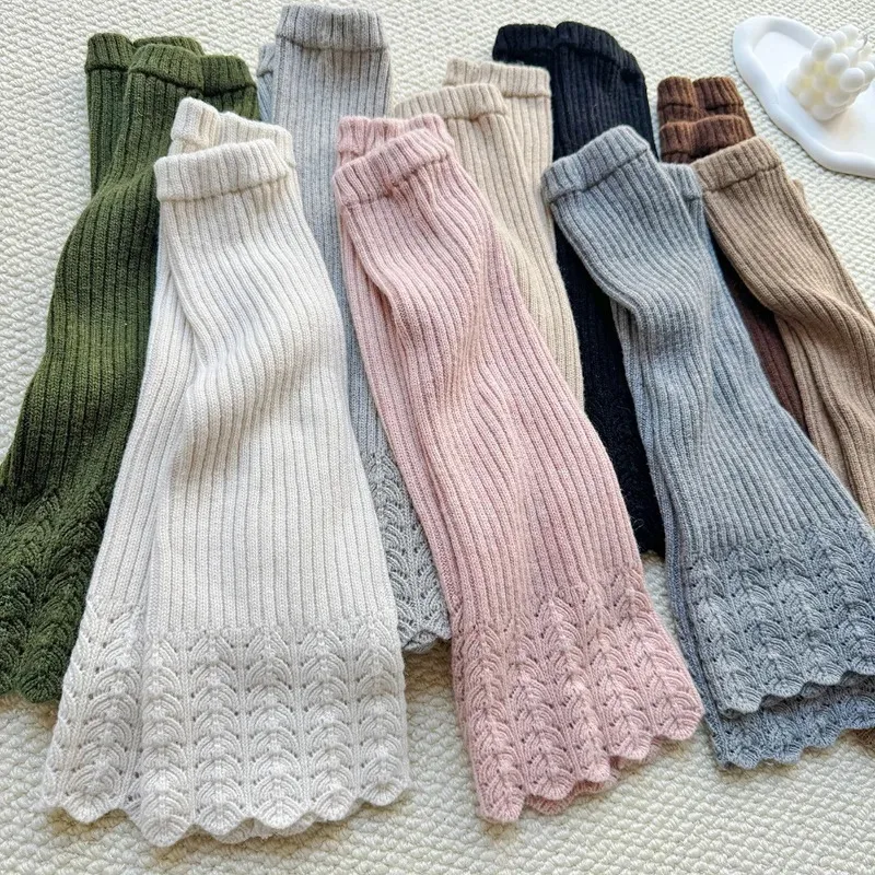 1pair Leg Warmers Cotton Blend Lace Crochet Boot Toppers Boho Striped Flared Stacked Socks Layering Winter Warm Foot Cuffs
