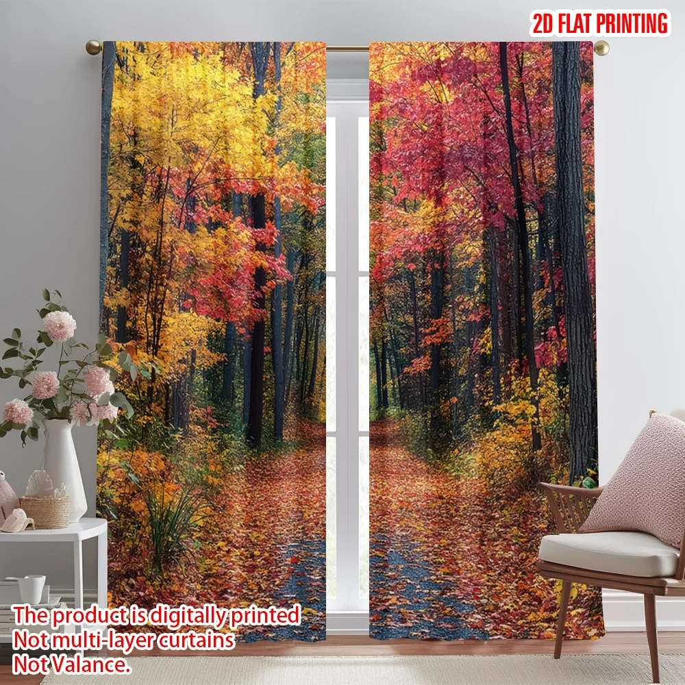 

2D flat printing 2pcs Party Curtains Autumn Forest Pathway(2) Digital Printed Polyester Drapes Seasonal Party & Holiday Decor