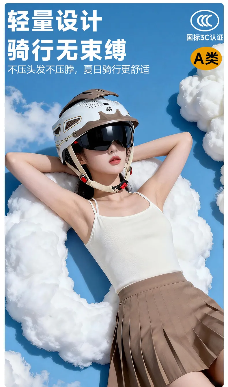 Unisex Open Face Motorcycle Jet Helmet Summer Breathable Electric Scooter Casco Moto UV Protection Lightweight Shockproof Sturdy 3