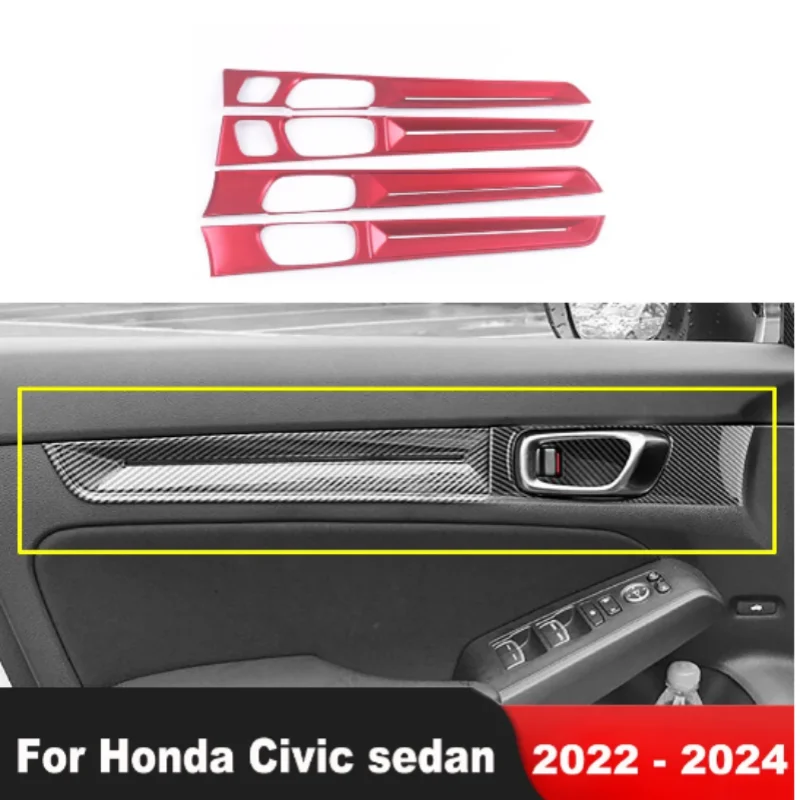 

For Honda Civic 11th Gen 2022 2023 2024 Car Armrest Door Window Panel Handle Bowl Trim Cover Handrail Accessories Stickers 4Pcs