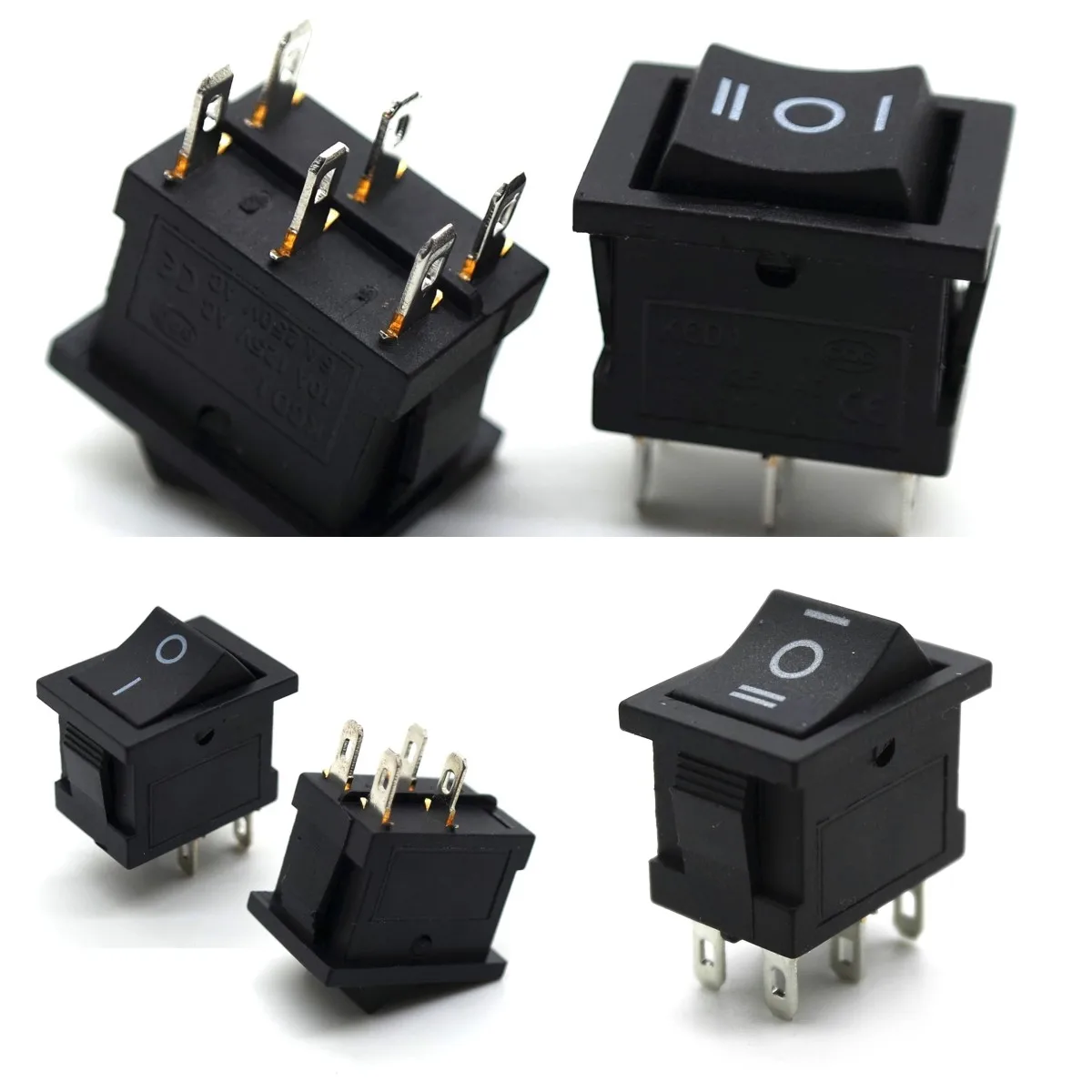 

10PCS/lot KCD2 6PIN 21X15mm DPDT Black White Push Button rocker Switch ON-OFF-ON ON-ON Boat power Rocker switch 6A/250V 10A/125V