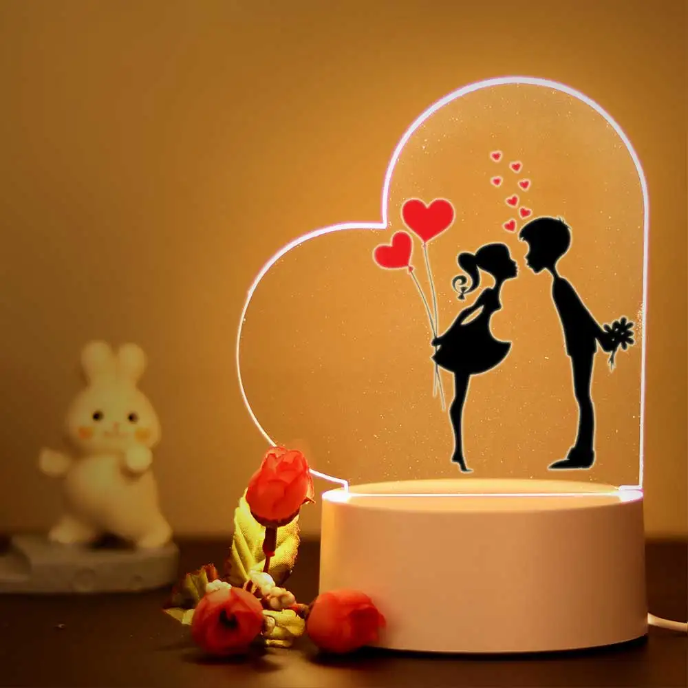 Luz de noche LED táctil 3D, espectáculo romántico de amor, regalos para el Día de San Valentín, decoración del dormitorio, lámpara para amantes de la novia, regalo