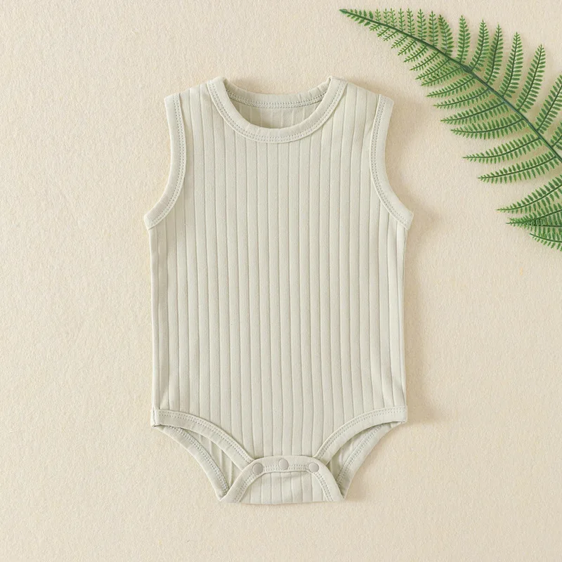 Newborn Baby Rompers Toddler Boys Girls Summer Ribbed Sleeveless Bodysuit Jumpsuit Pure Cotton Infant Knitted Romper Solid Color