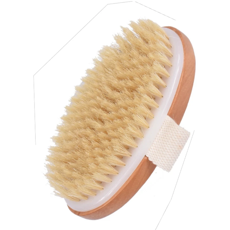 2024 New Bamboo Dry Skin Body Brush Boar Bristles Bath Brushes Oval Medium Handle Bath Rub Back Brush Meridian Cleaning