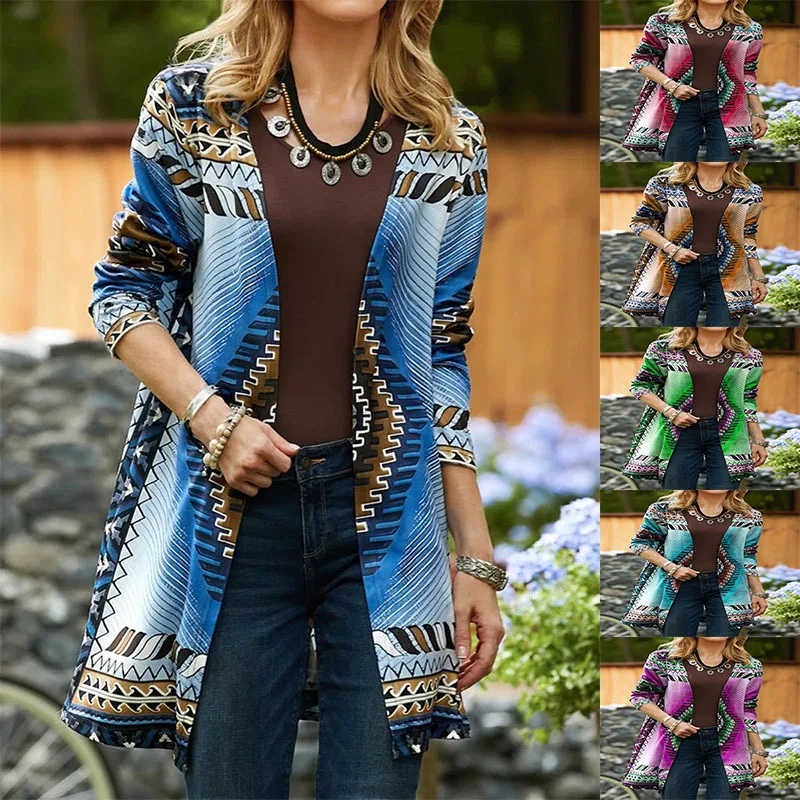 

Autumn Winter New Style Long Sleeve Open Cardigan Outerwear Ethnic Style Women's Clothing Independent Station Cross-Border
