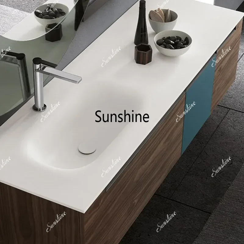 Custom Imported Dupont Corian Log Style Bathroom Vanity Combo with Integrated Sink Kitchen Sink Master Bathroom Furniture