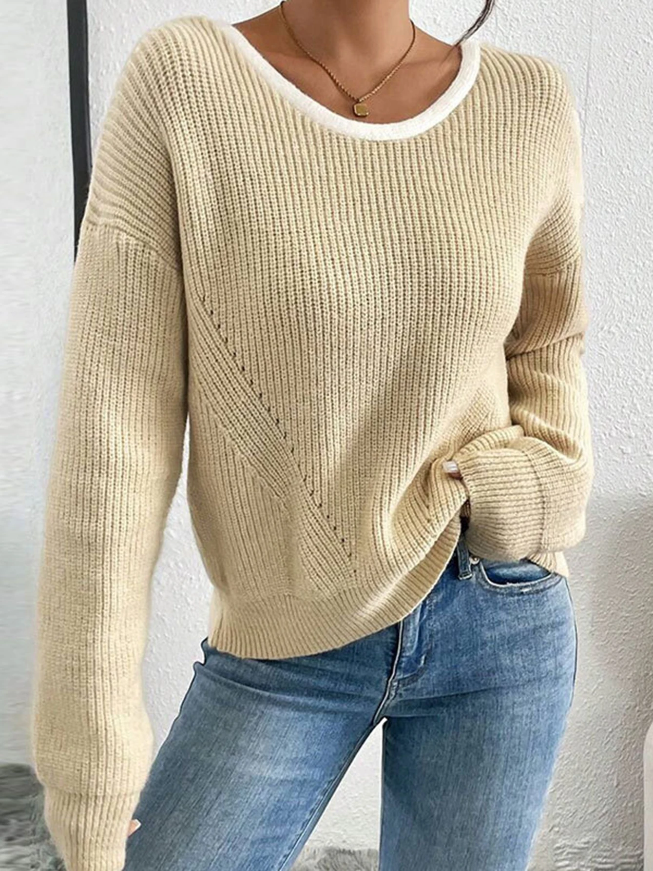 Women's Long Sleeve round Neck Sweaters Comfortable Plain Simple Fashion Autumn Winter Daily Wear Style