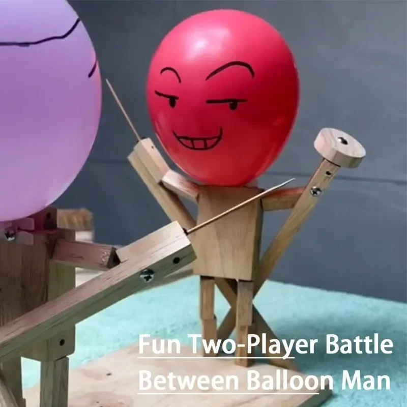 Balloon Bamboo Man Battle Wooden Fighter with Inflatable Head Fast-Paced Balloon Fight Wooden Bots Battle Game for 2 Players