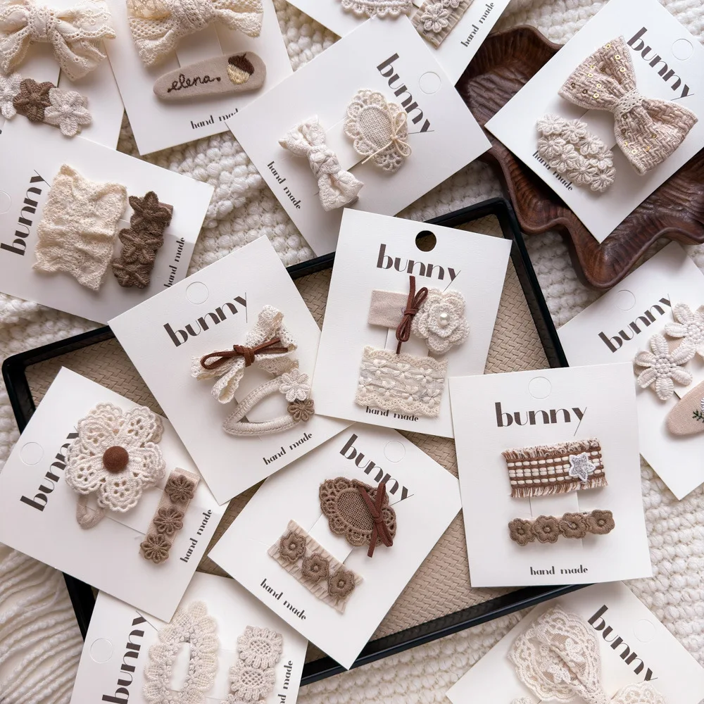 

2025 New Lace Hair Clips 2PCS Milky Coffee Floral Barrettes for Girls Vintage Kids Bang Hairpins