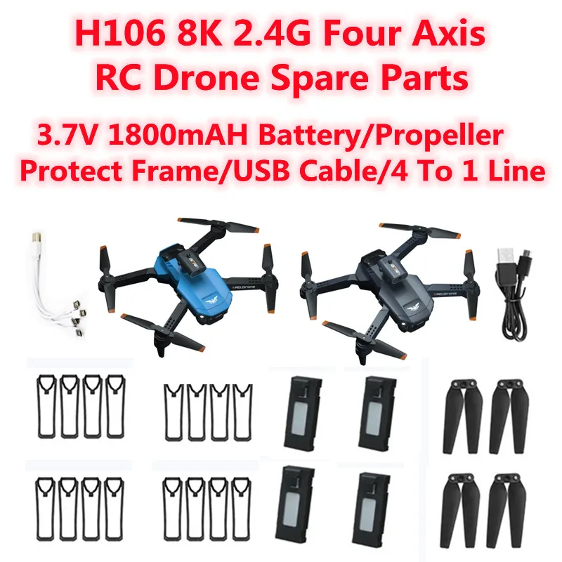 JJRC H106 RC Drone Batterij H106 RC Quadcopter Onderdelen 3.7V 1800mAh Batterij/Propeller/Bescherm Frame/USB/4To1 Lijn H106 Dron