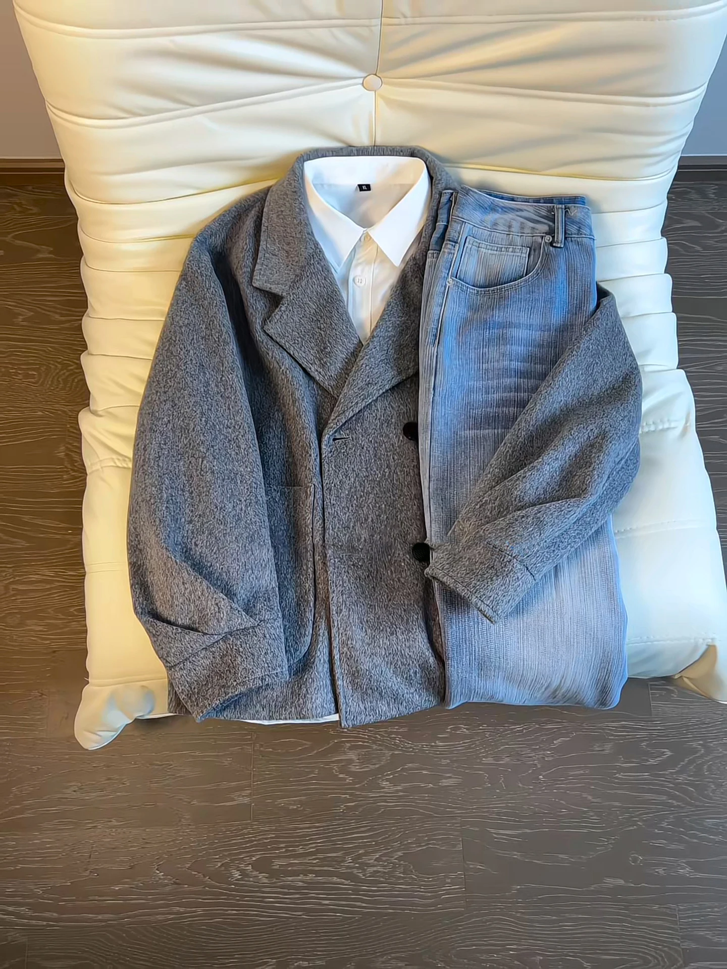 

Warm Fce Lined Men's Woolen Coat Double Breasted oulder Fit Jaet Outerwear for Winter Cleanfit Sle Casual Faion