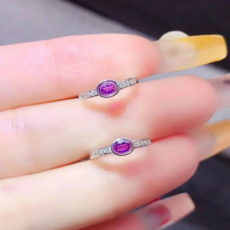 

925 Silver Earrings 4mm*3mm 0.5ct Natural Amethyst Earrings with Certificate 18K Gold Plated Silver Amethyst Silver Jewelry