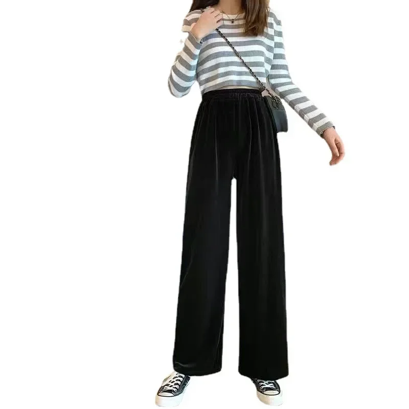 Autumn Winter Korean Velvet Wide Leg Pants Women High Waist Slim Fit Trousers Fashion Casual Vintage Pants Y2k Clothes