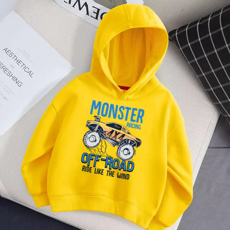 Aimi Lakana Monster Truck Childrens Hoodie Long Sleeve Cotton Coat Baby Boy Cartoon Hoodie Casual Pullover