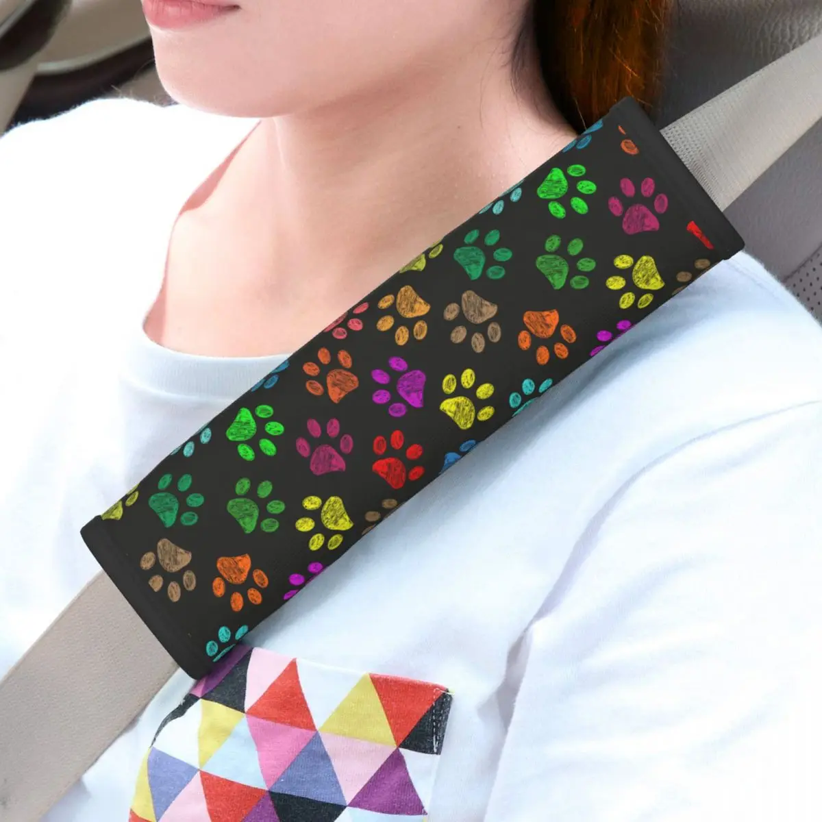 Colorful Dog Paw Animal Foot Prints Soft Auto Seat Belt Cover for a More Comfortable Driving 2 PCS Seatbelt Shoulder Pad