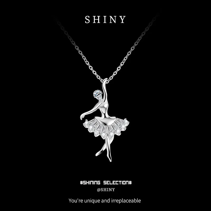 

S925 Silver Chain Ballet Girl Exquisite Sweater Chain Pendant Necklace Jewelry Valentine's Day Gift